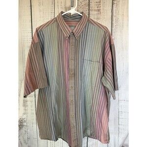 Cotton Mill Men’s Shirt XL Short Sleeve Multi Color Stripes Cotton
